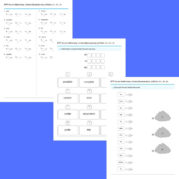 ВПР по английскому, словообразование, prefixes un-, im-, in- | First Image