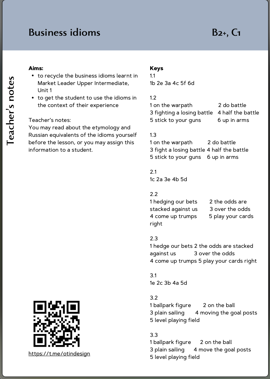 Business Idioms Worksheet | First Image