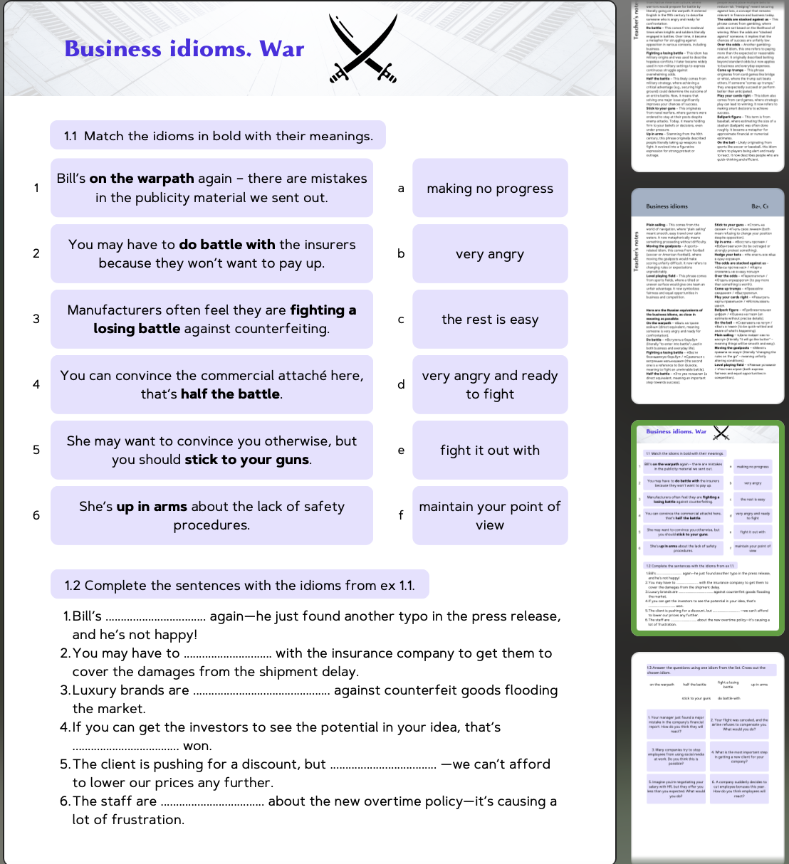 Business Idioms Worksheet | Second Image